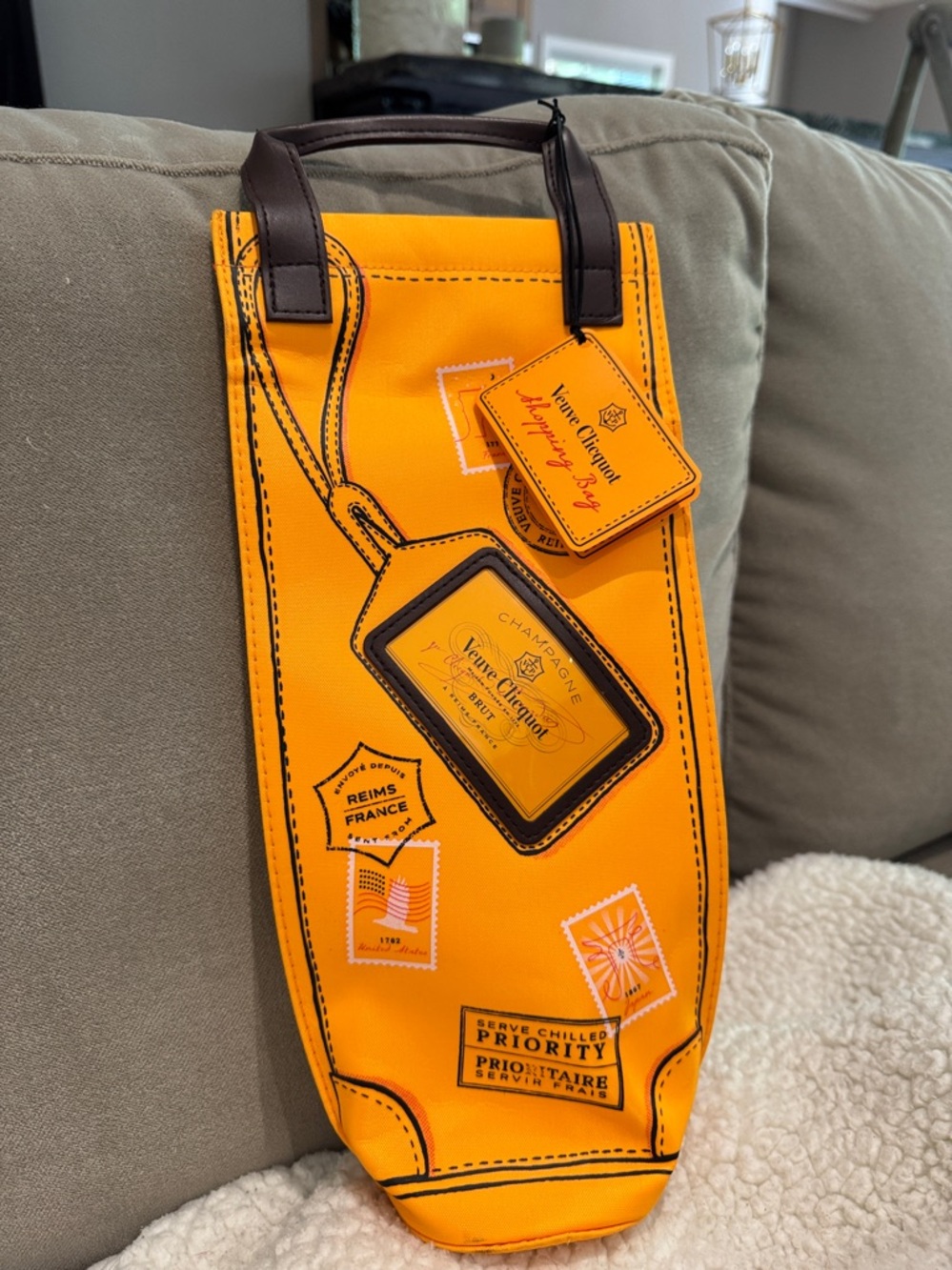 NWT Veuve Clicquot Bottle Gift Bag leather straps card